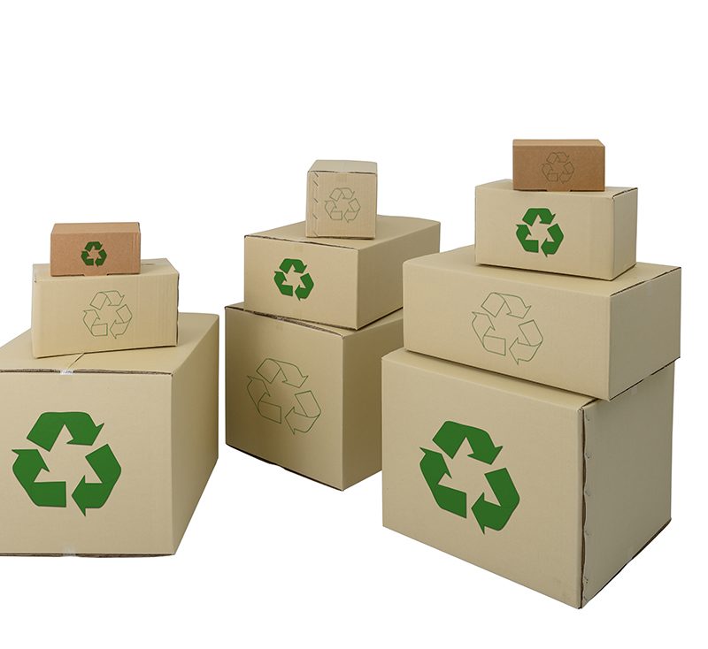 boxes with recycle sign different sizes stacked boxes isolated