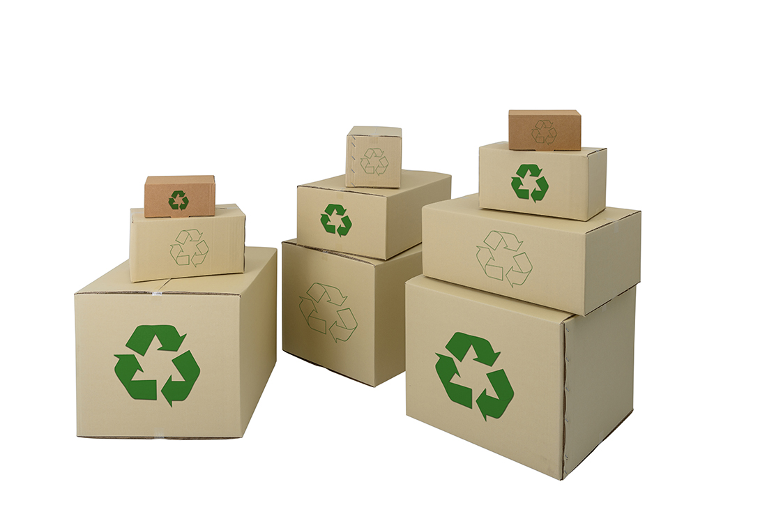 boxes with recycle sign different sizes stacked boxes isolated
